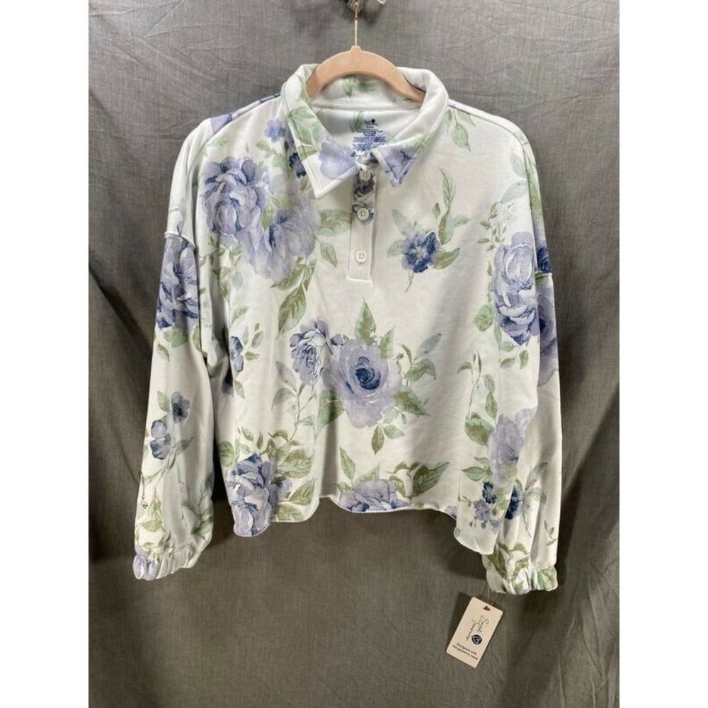 Secret Treasures Shirt Womens Small White Floral Long‎ Sleeve Pullover Ladies